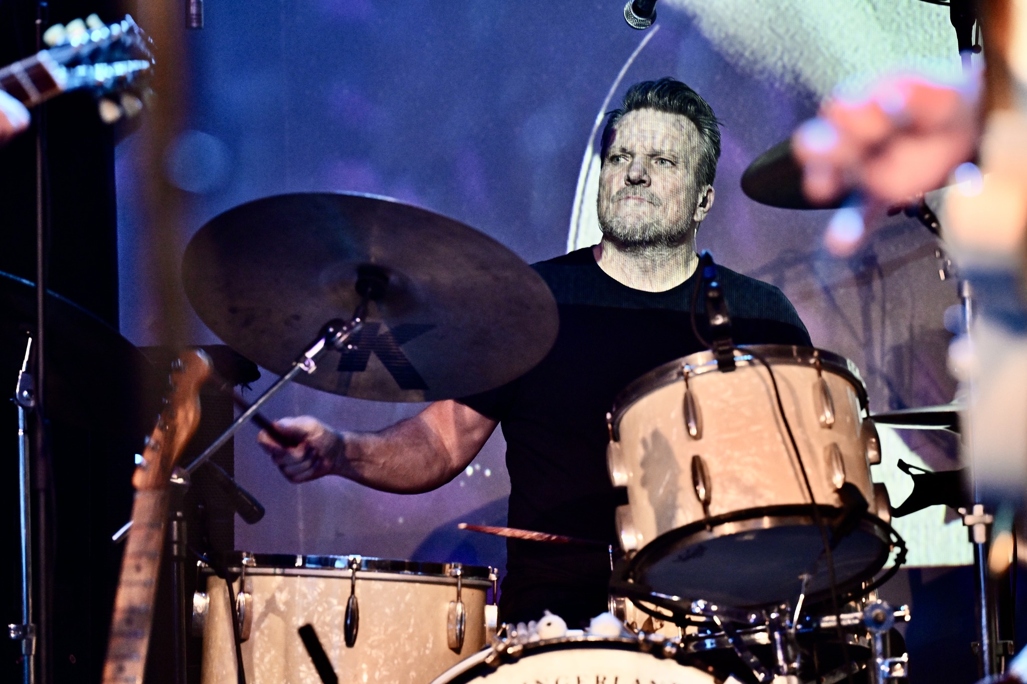 Bruce Tomlinson plays drums on stage at xBk Live
